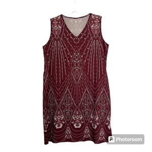 Women’s size XXL sleeveless maroon and white semi sheer summer dress